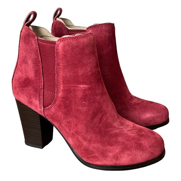 Michael Kors Evaline Suede Leather Block Heel Boots‎ Size 6 Mulberry Red NEW - Picture 3 of 13